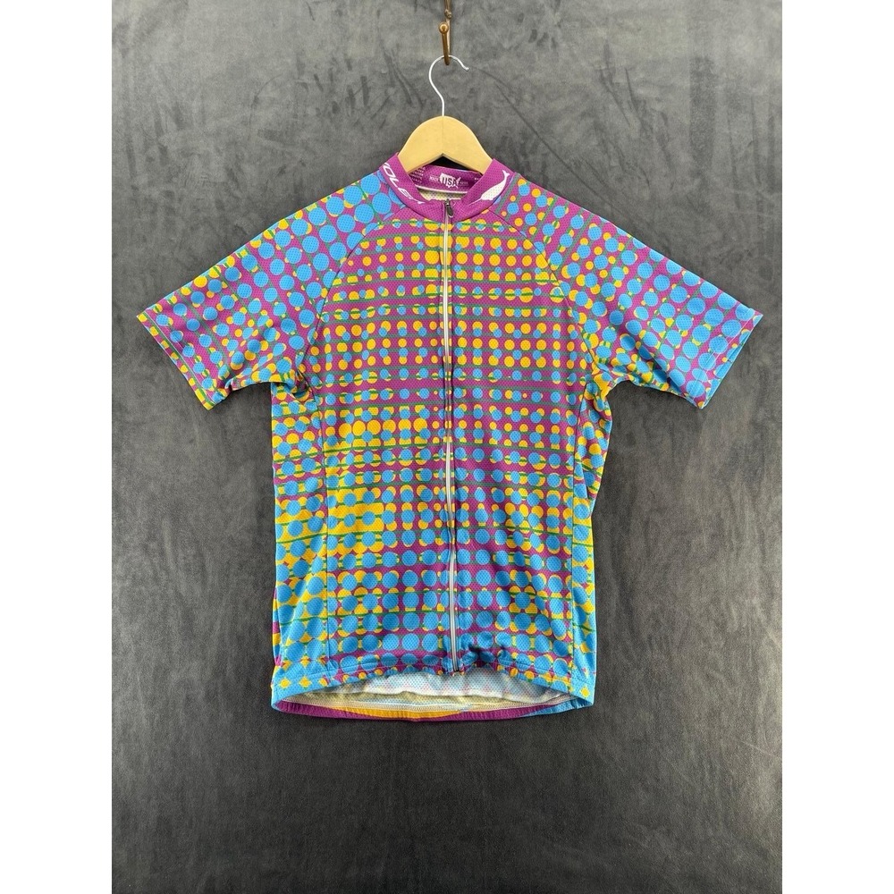 Voler Cycling Jersey Men L Made USA Colorful Polka Dot Race Cut Bike Shirt